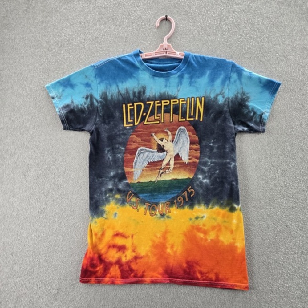 Led Zeppelin Men Shirt S Multicolor Tie Dye Angel Band Tee Short